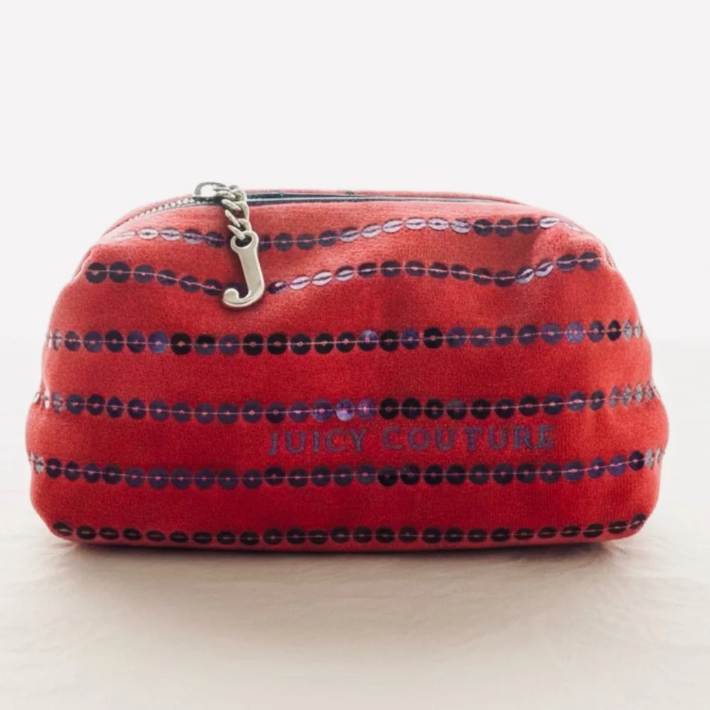 Juicy Couture 2012 Velour Sequin Cosmetic Bag Red Purple Y2K McBling J Pull Glam